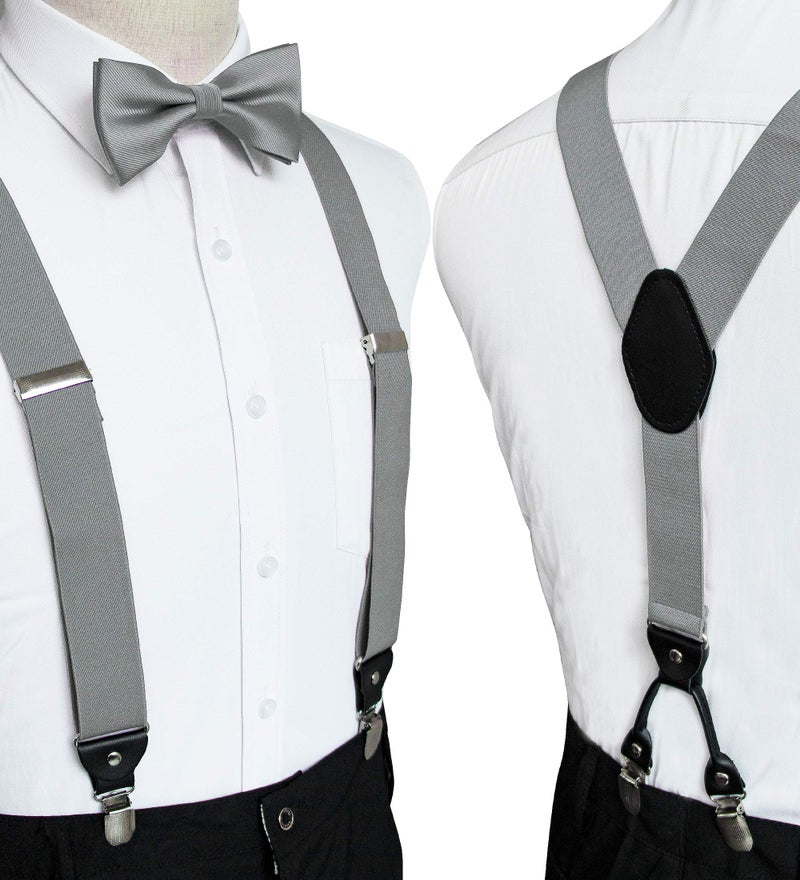 JEMYGINS Silver Suspender and Silk Bow Tie Sets for Men (Silver) - Image 2